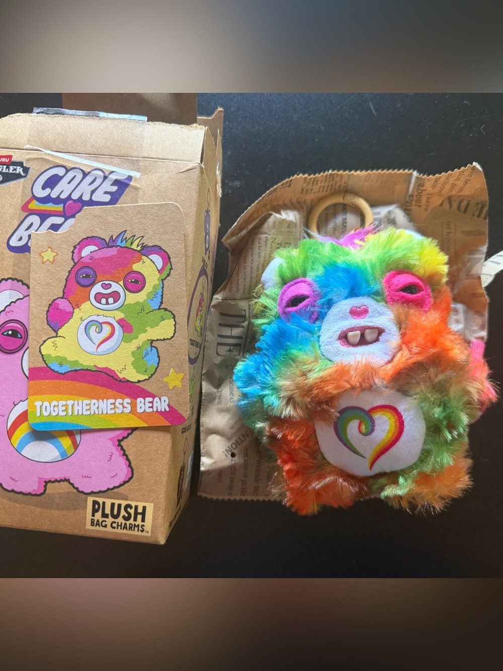 Fuggler Care Bears Plush Bag Clip Charm Togetherness Rainbow Bear Keychain Plush
